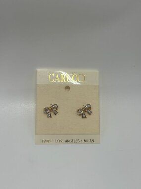 Carucci Vintage 1980s Dainty Rhinestone Bow Pierced Earrings